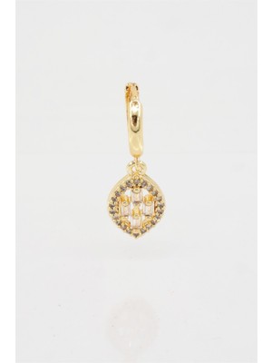 By Zeyna Aksesuar Kadın Kendi Tarzını Oluştur Baget Zirkon Taşlı Elips Model 1 Adet Küpe