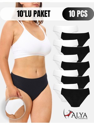 Alya Underwear Kadın Pamuklu Külot Basic Slip Siyah ve Beyaz 10'lu Paket ( MULTICOLOR-X30 )