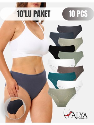 Alya Underwear Kadın Pamuklu Külot Basic Slip Renkli 10'lu Paket Yüksek Bel Iç Çamaşırı ( MULTICOLOR-X31 )