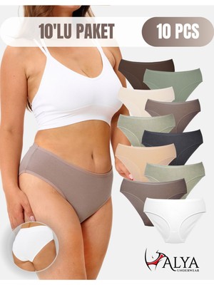 Alya Underwear Kadın Pamuklu Külot Basic Slip Renkli 10'lu Paket Yüksek Bel Iç Çamaşırı (Multicolor - X37)