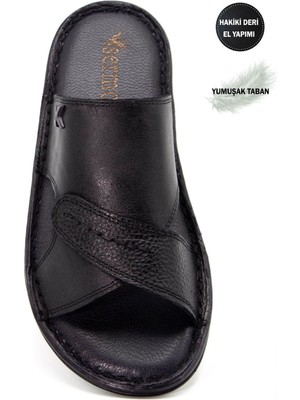 Sermoda Gerçek Deri Erkek Terlik Hafif Terlik Deri Siyah
