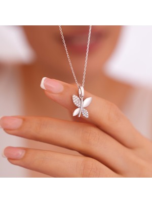 925 Ayar  Radyum Kaplama Swarovski Taşlı Kelek Gümüş Kolye