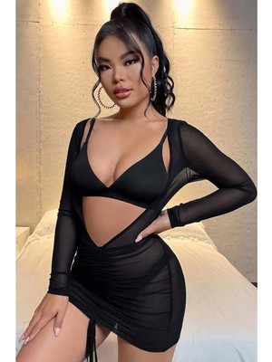 Hotflirt Nightlight 3445 Sütyenli Mini Çekici Elbise - Siyah - S-M