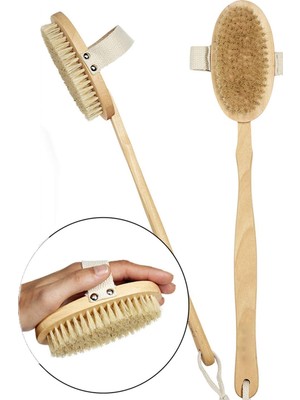 Doğal At Kılı Banyo Sırt Kesesi Uzun Sökülebilir Saplı Yumuşak Fırçalı Doğal Kese Ahşap Saplı