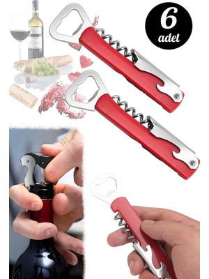 6'lı Çelik Tirbuşon Şarap Mantar Açacağı Şişe Açacağı Garson Tipi Meşrubat Gazoz Kapak Açacağı Seti