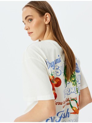 Koton Arkası Baskılı Bisiklet Yaka Kısa Kollu Uzun Oversize Tişört