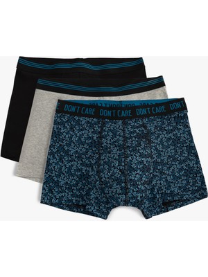 Koton Desenli Slogan Baskılı Lastik Detaylı 3'lü Pamuklu Boxer Seti