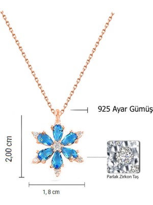 925 Ayar Lotus Çiçeği Aquamarin Taşlı Rose Gold Kadın Gümüş Kolye