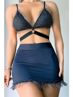 Hotflirt Nightlight 1036 Kadın Etekli Takım  - Lacivert - S-M