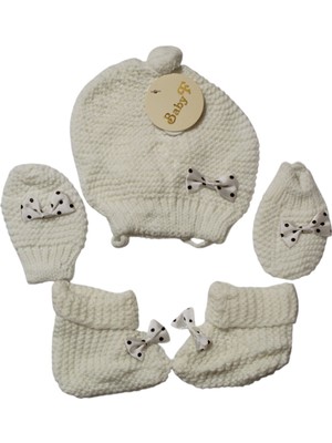 Ekinshop Triko 3 Lü Bebek Bere Eldiven Çorap Set Beyaz