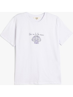 Koton Pamuklu Deniz Kabuğu Baskılı Bisiklet Yaka Kısa Kollu Tişört