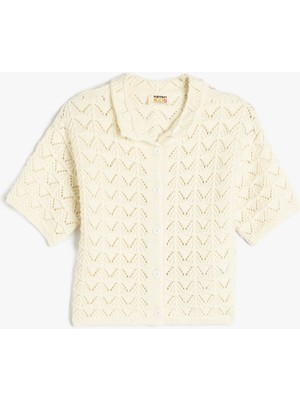 Koton Kısa Kollu Ajurlu Polo Yaka Düğme Kapamalı Triko Hırka