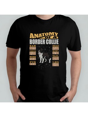 Pixxa Anatomy Of A Border Collie Köpek %100 Pamuklu Bisiklet Yaka T-Shirt Model 1