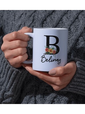 Kutup Kitap Kişiye Özel B Harfli İsimli Beyaz  Kahve Hediye Seti Kupa Bardak