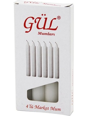 4pcs - Ince Çap=1.6cm - UZUNLUK=12CM Beyaz Klasik Market Mum