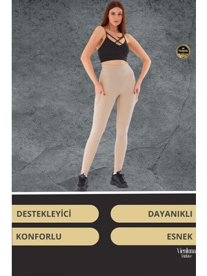 Vienluna Yeni Sezon Yüksek Bel Sıkı Dokuma Tayt Cepli Iç Göstermez Yoga Fitness Spor Training Antrenman Taytı