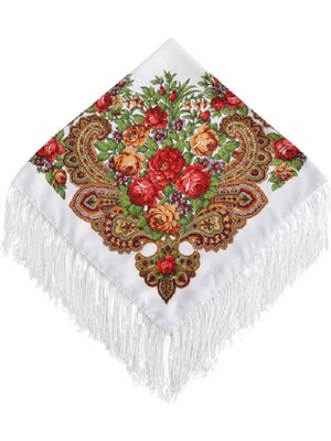 Xstore 90 X 90cm Etnik Stil Retro T Kare Eşarp 90 X 90cm Beyaz Üzerine Kırmızı Çiçek (Yurt Dışından)