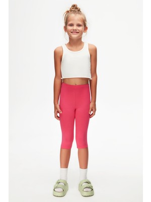 Fuşya Basic Kız Çocuk Diz Altı Tayt Kapri