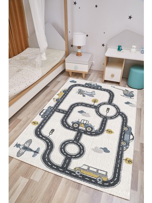 Kids Arabayolu Çocuk Odası Halısı Antialerjik Tozumaz Bebek Odası Halısı Kds-05