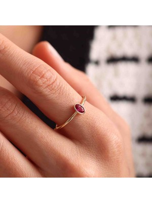 Sembol Gold Ruby Oval Yüzük