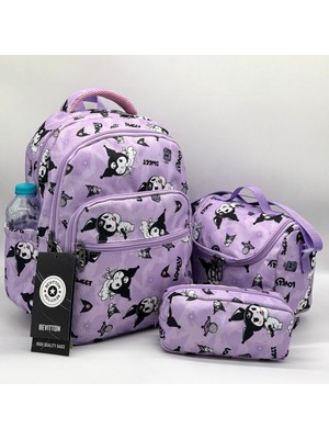 Bevitton Ilk Okul Çantası 3'lü Seti Kız Çocuğu Ilkokul Çantası Karakter Desenli Takım Lila