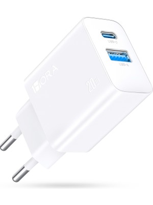1hora GAR161 20W Dual U+C Şarj Aleti - Usb-C ve Usb-A Çift Çıkış - Hızlı Şarj Cihazı - Kompakt ve Taşınabilir Tasarım - Siyah