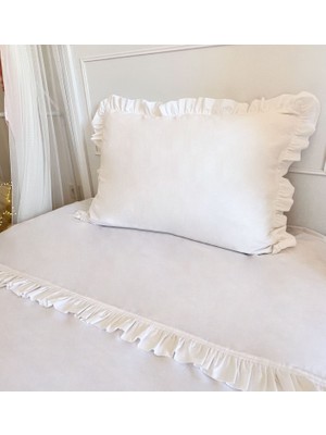 Pamuka Fırfırlı Tek Kişilik Nevresim Seti Beyaz