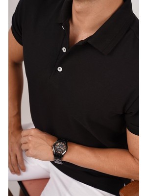 Etikmen Siyah Yaka Desenli Erkek Polo Yaka Tişört