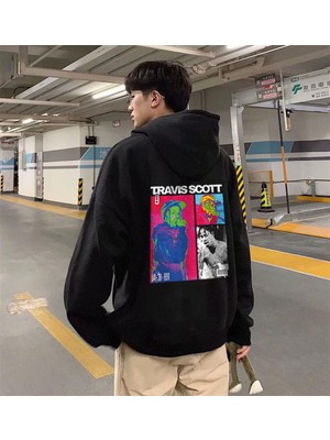 Gossip Team  Travis Scott Baskılı Siyah Unisex Oversize Kapüşonlu Sweatshirt