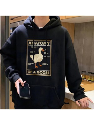 Gossip Team  Duck Anatomy Baskılı Siyah Unisex Oversize Kapüşonlu Sweatshirt