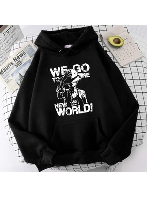 Gossip Team  One Piece We Go Baskılı Siyah Unisex Oversize Kapüşonlu Sweatshirt