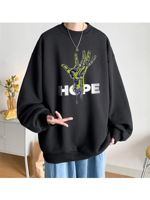 Gossip Team  Hope Hand Baskılı Siyah Unisex Oversize Bisiklet Yaka Sweatshirt