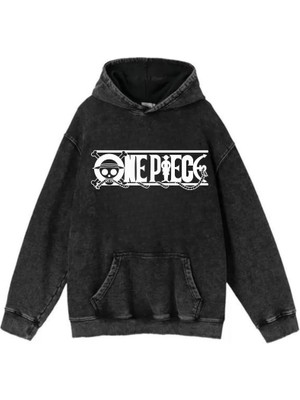 Yıkamalı Kumaş Anime One Piece Luffy Kapüşonlu Hoodie Sweatshirt