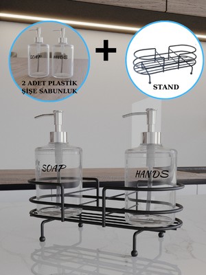 Suntel Metal Standlı 2'li Sıvı Sabunluk Seti - Şık ve Pratik Tasarım + Lüks Cam Sıvı Sabunluk