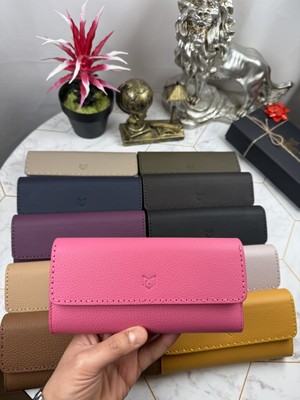 Hakiki Deri Telefon Bölmeli Füşya Renk Cüzdan 38714