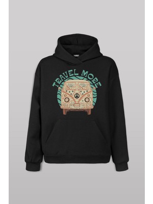 Travel More Woswos Retro Hippi 60S 70S Ön Baskılı Sweatshirt Unisex Kapüşonlu Hoodie