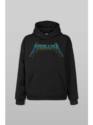 Unisex Siyah Metallica Baskılı Sweatshirt Kapüşonlu Hoodie