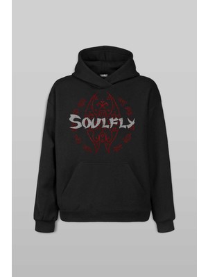 Unisex Soulfly Baskılı Sweatshirt Siyah Hoodie