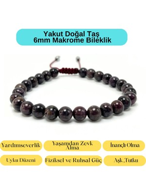 Sertifikalı Yakut Doğal Taş 6mm Makrome Bileklik Ayarlanabilir Ölçü