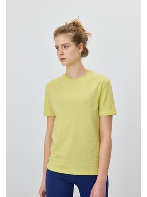 Kadın Yeşil Limon Renk Basic T-Shirt
