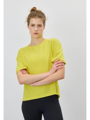 Kadın Lime Renk Basic Kısa Kollu T-Shirt