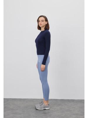 Kadın Uzun Kollu Bisiklet Yaka Lacivert T-Shirt