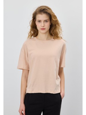 Kadın Bej Renk Basic Kısa Kollu T-Shirt