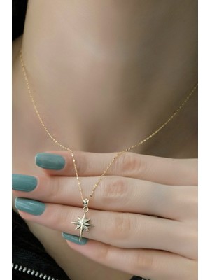 Aynalı Kutupyıldızı Kolye 14 Ayar