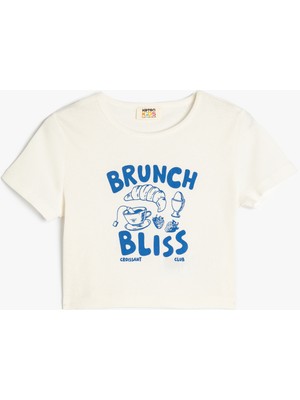 Koton Baskı Detaylı Bisiklet Yaka Kısa Kollu Pamuklu Tişört