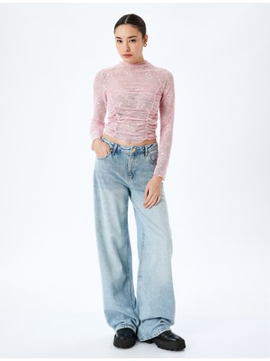 Koton Drapeli Slim Fit Uzun Kollu Dantelli Tişört