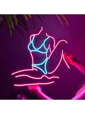 Femme Fatale 2 Neon Duvar Süsü - Nude - Modern Metal Üzerine Neon Duvar Tabela