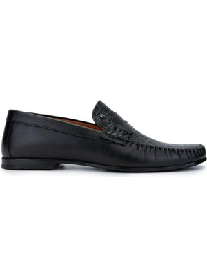 Tamer Tanca Erkek Siyah Kroko Loafer Ayakkabı 478 B1100 Erk Ayk SK24-25 Sıyah Kroko
