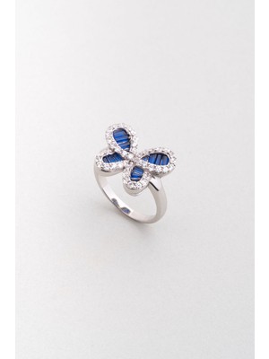 Yakamoz Kelebeği 18 Ayar Beyaz Altın Kaplama Gümüş Yüzük