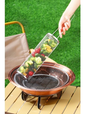 Chavin Çelik 30 cm Silindir Izgara Mangal Mısır Sebze Patates Kafesi Izgara CIN862